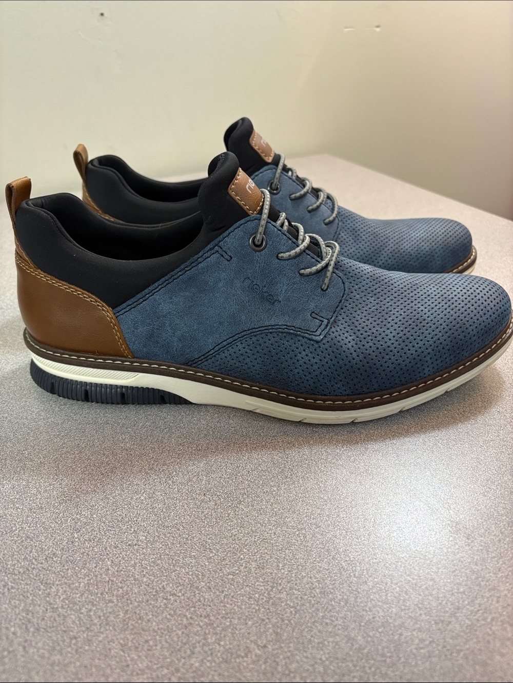 Rieker Dustin Men's Blue and Brown Leather Slip On Shoes